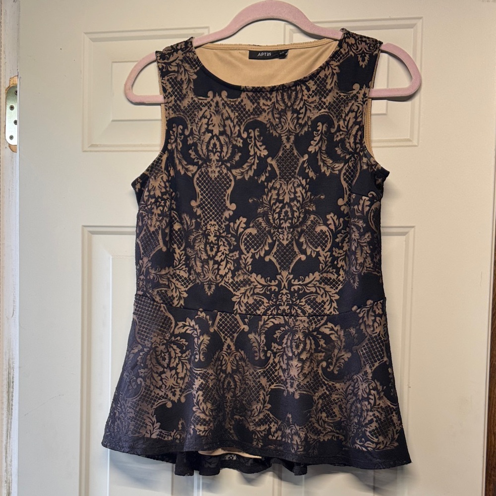Apt. 9 Elegant Black and Tan Patterned Tank Top
